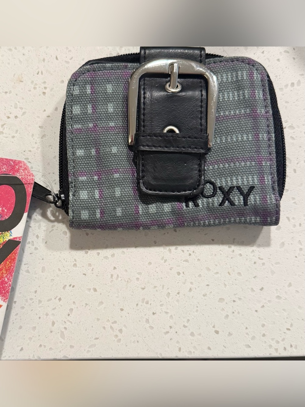 Vintage Roxy Gray Plaid Zip-Around Buckle Wallet - NWT